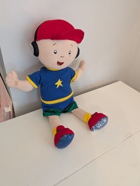 Red Hat Caillou Plush Kids Toy Doll with Blue Shirt and Star Vintage Retro 90s